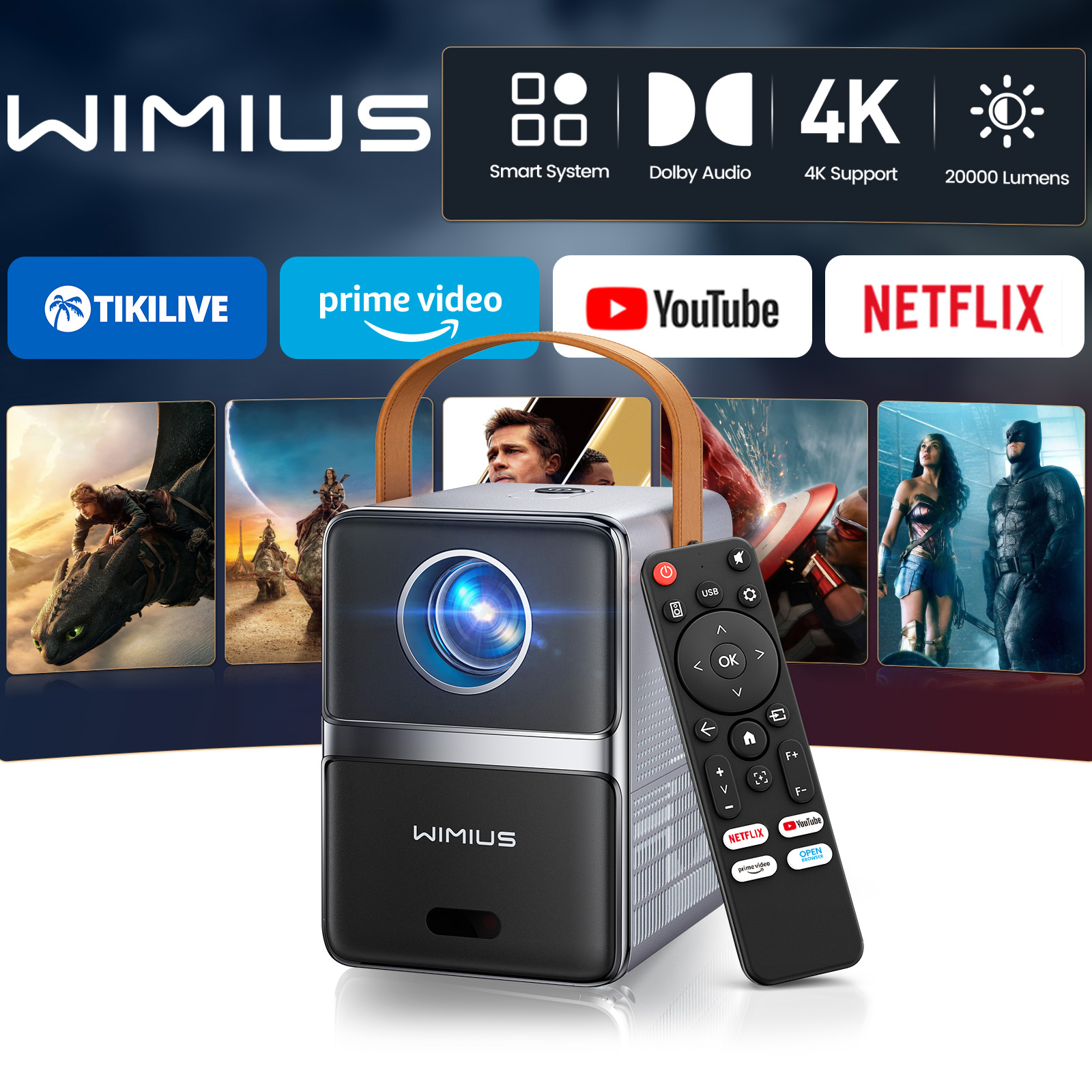 Industrial Laser Projector - Wimius 600ANSI Mini Projector 4K Laser